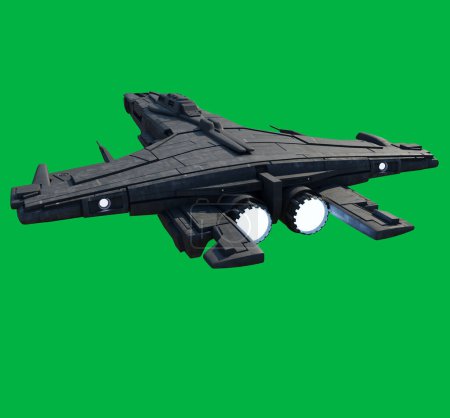 Fast Attack Space Ship on Green Screen Background - Rear View, 3d digitally rendered science fiction illustration Poster 652696364