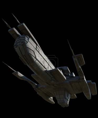 Foto de Buque de mando de nave espacial sobre fondo negro - Vista desde abajo, ilustración de ciencia ficción renderizada digitalmente 3d - Imagen libre de derechos