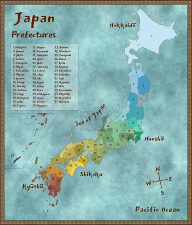 Photo for Map of the Four Main Islands of Japan Showing Prefectures labelled in English, 3d digitally rendered illustration - Royalty Free Image