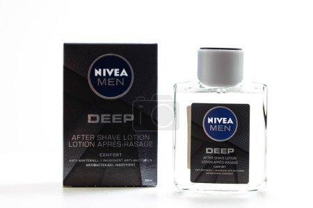 Photo for Berlin, Germany - June 30, 2023: Nivea Men Deep After Shave Lotion on white background - Royalty Free Image