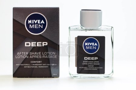 Photo for Berlin, Germany - June 30, 2023: Nivea Men Deep After Shave Lotion on white background - Royalty Free Image