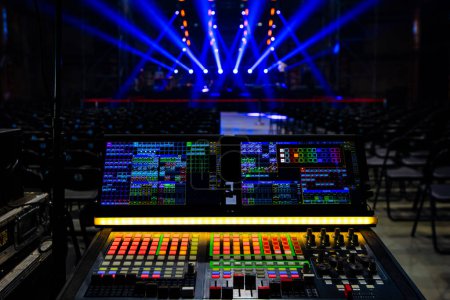 Lighting technician equipment in concert hall