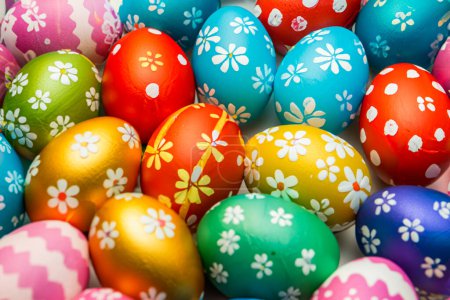 Photo for Multicolored painted easter eggs background for design purpose - Royalty Free Image