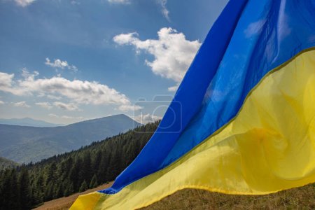 Téléchargez les photos : Drapeau national ukrainien devant les montagnes des Carpates - en image libre de droit