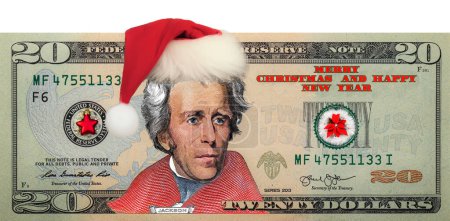 Téléchargez les photos : Andrew Jackson à partir de billets de 20 dollars américains en chapeau de Père Noël à des fins de conception - en image libre de droit
