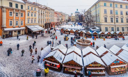 Photo for Lviv, Ukraine - January 20, 2017: Market square in Lviv  in winter - Royalty Free Image