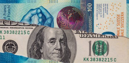 100-Franken-Banknote durch zerrissene 100-Franken-Banknote für Designzwecke