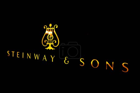 Photo for Lviv, Ukraine - June 12, 2020: Steinway & Sons logo on black pianoforte - Royalty Free Image