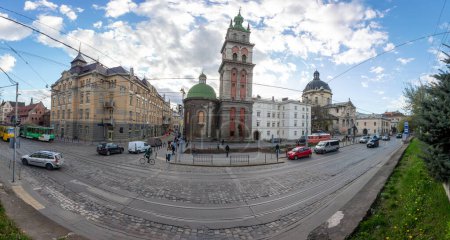 Photo for Lviv, Ukraine - April 3 2024: Dominican Church and Dormition Church in Lviv - Royalty Free Image