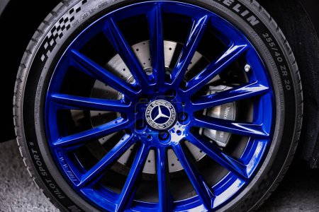 Photo for Stuttgart, Germany - June, 2023: Mercedes-Benz wheel. Mercedes amg carbon ceramic brakes. Michelin tires - Royalty Free Image