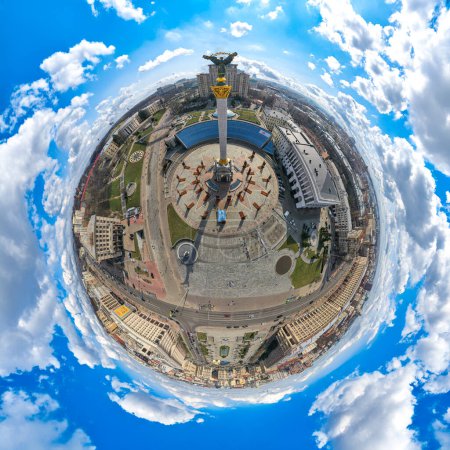 Photo for 360 degree view on Independence square in Kyiv from drone. Miniature planet of Kyiv. - Royalty Free Image