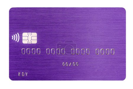 purple debitcard closeup on transparent background for design purpose