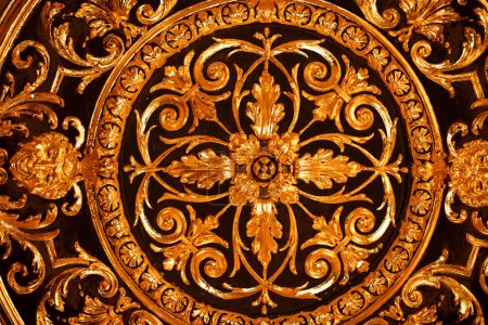 closeup of ancient  golden celing decoration for design purpose