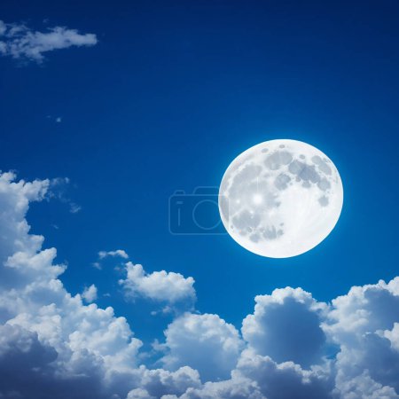 Foto de Super full moon in the blue sky with white clouds. - Imagen libre de derechos