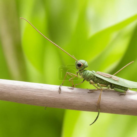 Foto de Green grasshopper on a stick in the nature or in the garden. - Imagen libre de derechos