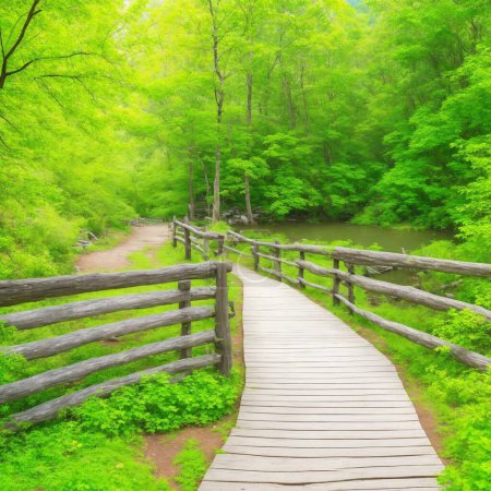 Foto de Wooden bridge in the forest. Beautiful landscape with wooden bridge. - Imagen libre de derechos