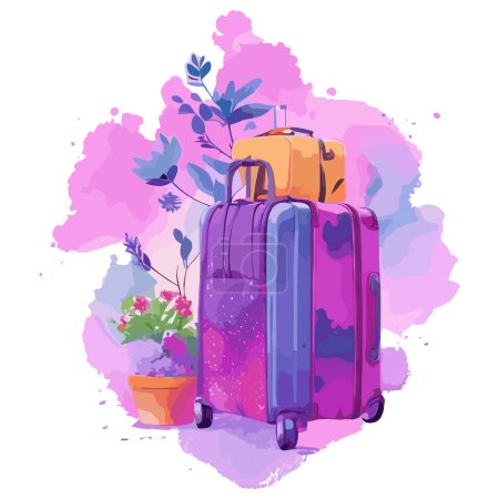 Foto de Ilustración vectorial de una maleta de viaje sobre un fondo de acuarela colorido - Imagen libre de derechos