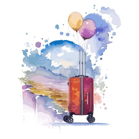 Foto de Ilustración vectorial de una maleta con globos sobre el fondo del mar - Imagen libre de derechos