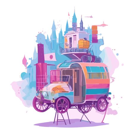 Foto de Ilustración vectorial del tren de vapor retro vintage en estilo de dibujos animados planos - Imagen libre de derechos