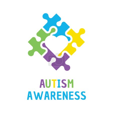 Illustration for Autism awareness day colorful puzzle. Heart jigsaw shape. - Royalty Free Image