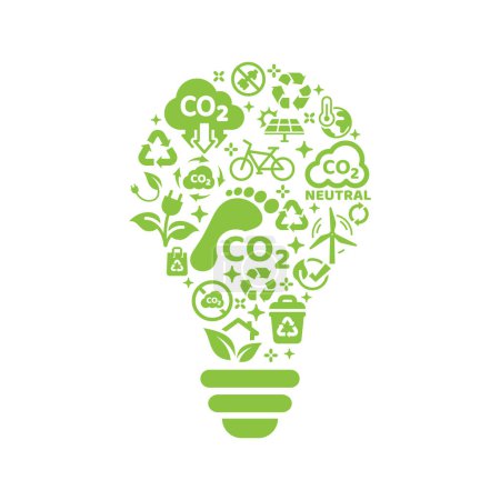 Illustration for Zero emissions, carbon footprint vector template. Ecology, environment symbols and icons in lightbulb. - Royalty Free Image