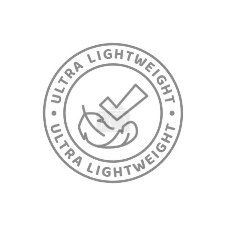 Illustration for Bird feather and checkmark line vector label, light weight. Ultra lightweight outline badge. - Royalty Free Image