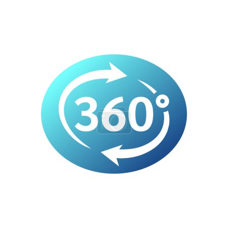 360-Grad-Ansicht Schleifenvektorsymbol. Aufkleber mit dreihundertsechzig neonelektrischen und protonenvioletten Gradienten.