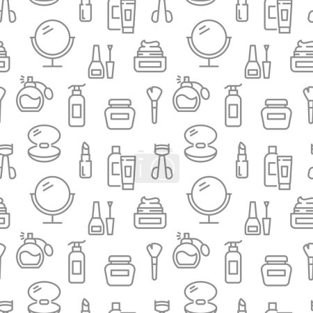 Cosmetics and make up line seamless pattern. Cosmetic products outline print for paper or else.