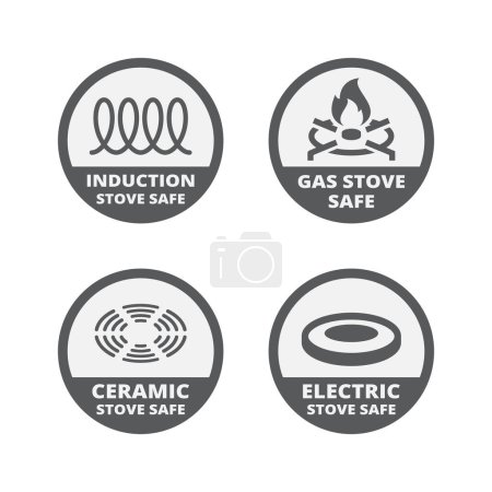 Illustration for Ceramic and induction stove vector label icon set. Electric and gas stoves icons and labels. - Royalty Free Image