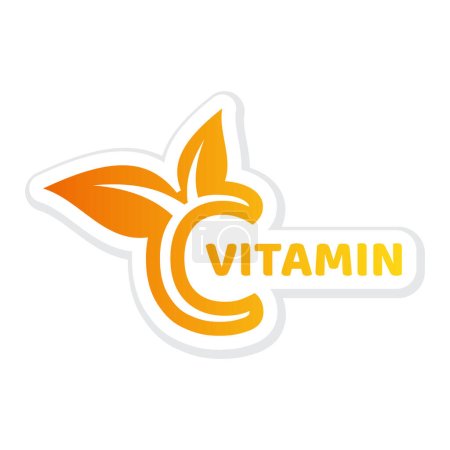 Pegatina colorida de vitamina C. Etiqueta de micronutrientes vectoriales.