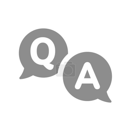Téléchargez les illustrations : Q et une icône vectorielle de bulle de chat. FAQ, questions et réponses symbole nuage ballon de parole. - en licence libre de droit