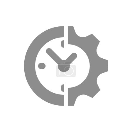 Time management with clock and gear. Workflow, organization and productivity vector icon.