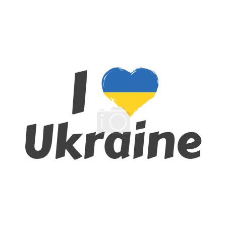 I love Ukraine lettering vector. Text with Ukrainian heart flag for t shirt or souvenir print.