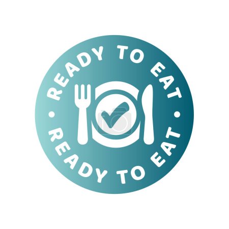 Ready to eat vector label. Food and meal colorful sticker.