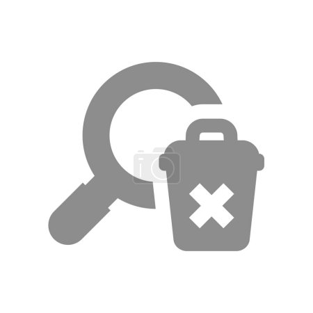 Magnifying glass and recycle bin icon. Delete search history vector.