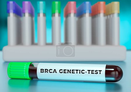 Téléchargez les photos : Échantillon de sang humain dans le tube pour test génétique BRCA. Illustration 3D - en image libre de droit
