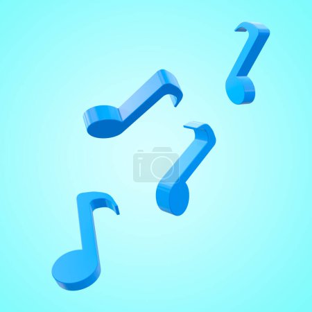 Set 3D Musical notes symbol icon isolated on blue background. Symbols of sounds and music. 3D Illustration