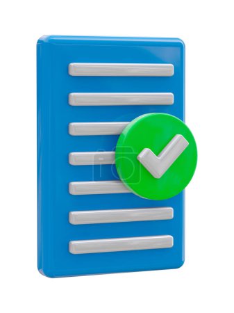 3D-Icon-Zwischenablage Paper Blank mit Checklisten-Symbol. Paper Green Check Mark Icon. 3D-Illustration