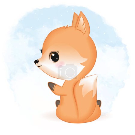Photo for Cute fox hand drawn cartoon illustration watercolor background - Royalty Free Image