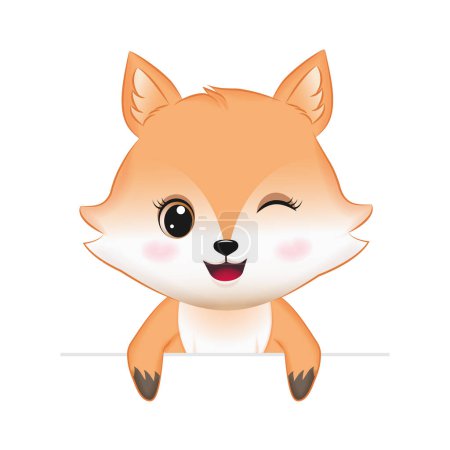 Photo for Cute fox hand drawn cartoon illustration watercolor background - Royalty Free Image
