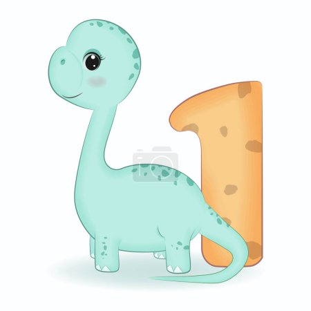 Photo for Cute Dinosaur with number 1, cartoon illustration - Royalty Free Image
