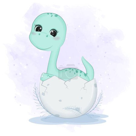 Dinosaurio lindo en el huevo, ilustración de dibujos animados de animales primitivos
