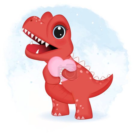Photo for Cute Little Red Dinosaur with heart, Primeval animal cartoon illustration - Royalty Free Image