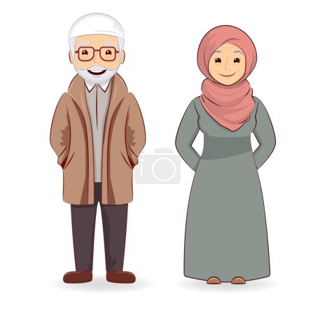 Photo for Senior, elder muslim man and woman character illustration - Royalty Free Image