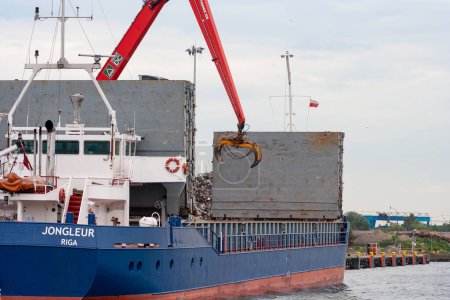 Photo for Gdansk, Poland - June 18, 2022: Jongleur ship in Gdansk. Transhipment operations in the port - Royalty Free Image