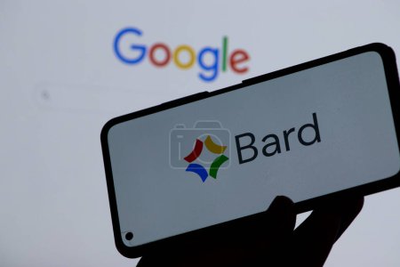Photo for Warsaw Poland - July 24, 2023: Google Bard logo on mobile device. AI chatbot technology - Royalty Free Image