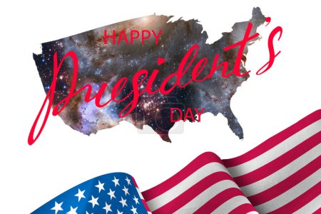 Photo for Postcard for the holiday of President's Day with the image of the map of America in the form of a starry sky and a congratulatory inscriptio - Royalty Free Image