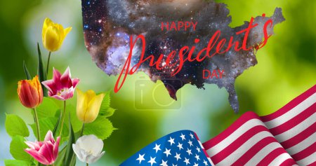 Photo for Postcard for the holiday of the President's Day with the image of the flag of America and a congratulatory inscription - Royalty Free Image