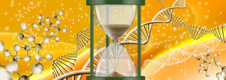 Photo for The image of an hourglass on the background of abstract stylized dna chains - Royalty Free Image