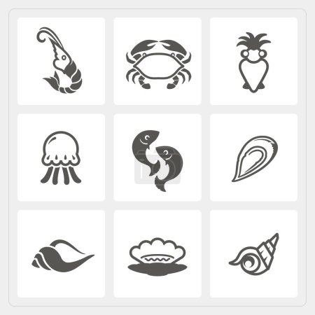 Téléchargez les illustrations : Ensemble d'icônes de fruits de mer, vecteur - en licence libre de droit